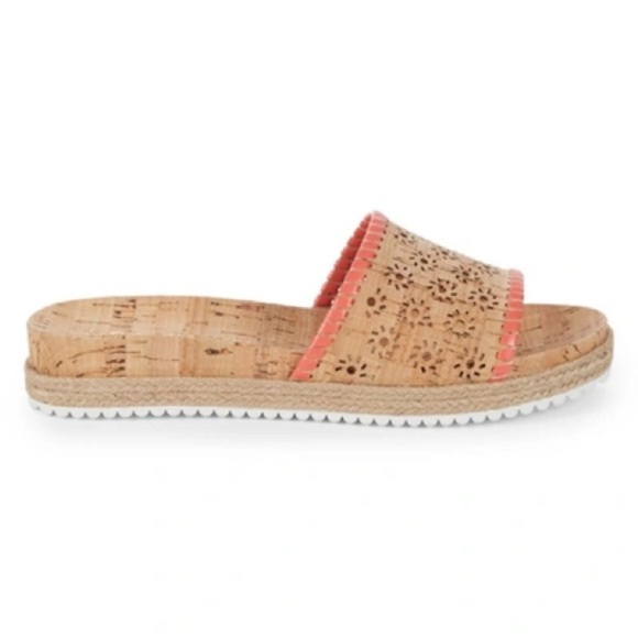 New! Jack Rogers Women's Metallic Floral Espadrille Cork Slides in Coral - Picture 1 of 6